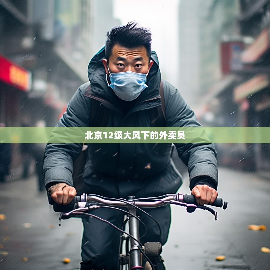 北京12级大风中的外卖员