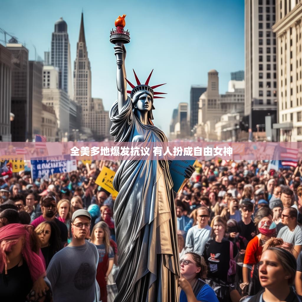 全美多地爆发抗议 有人扮成自由女神
