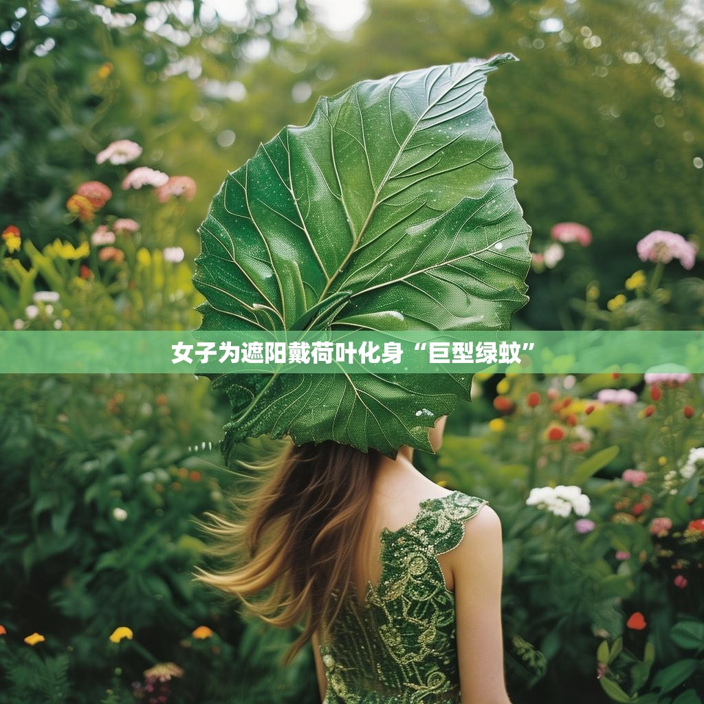 女子为遮阳戴荷叶化身“巨型绿蚊”