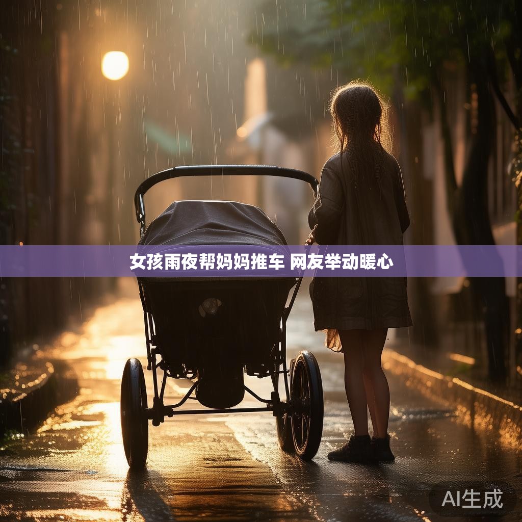 女孩雨夜帮妈妈推车 网友举动暖心