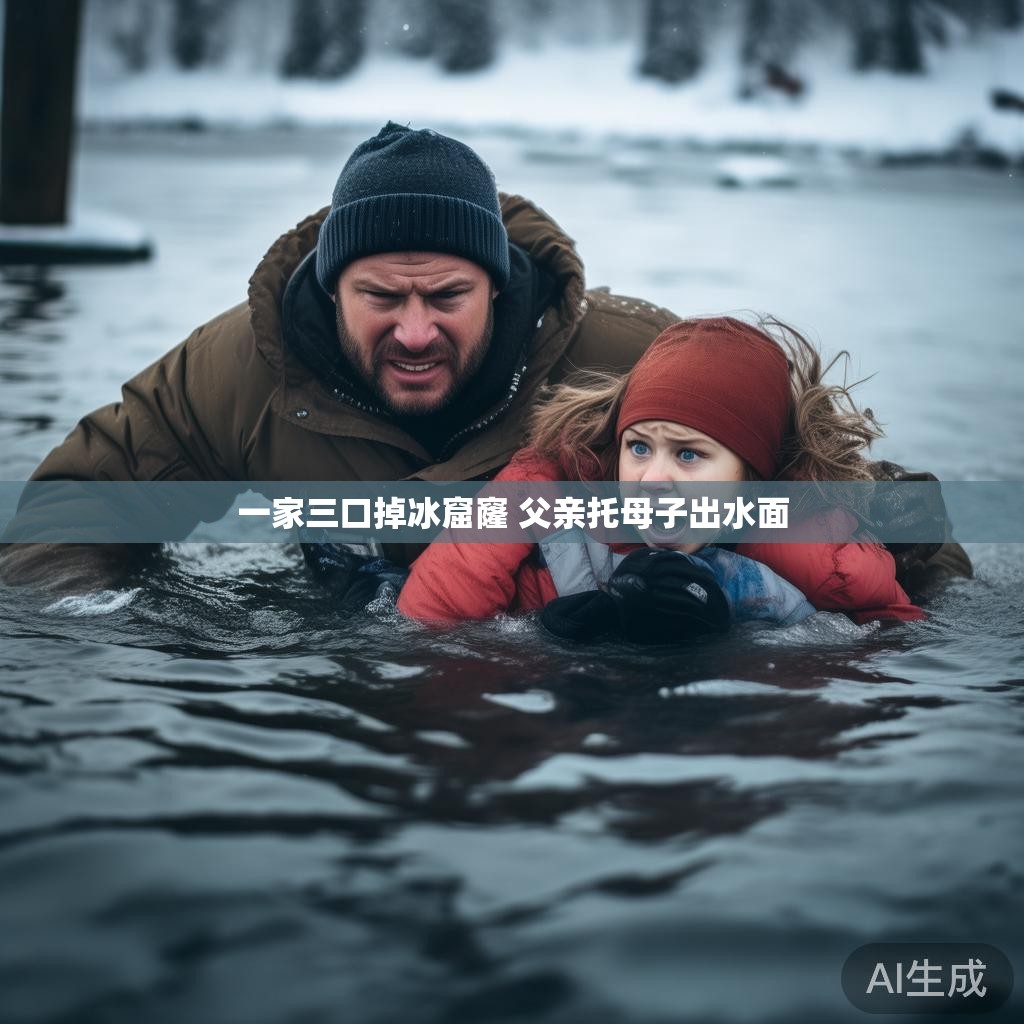 一家三口掉冰窟窿 父亲托母子出水面