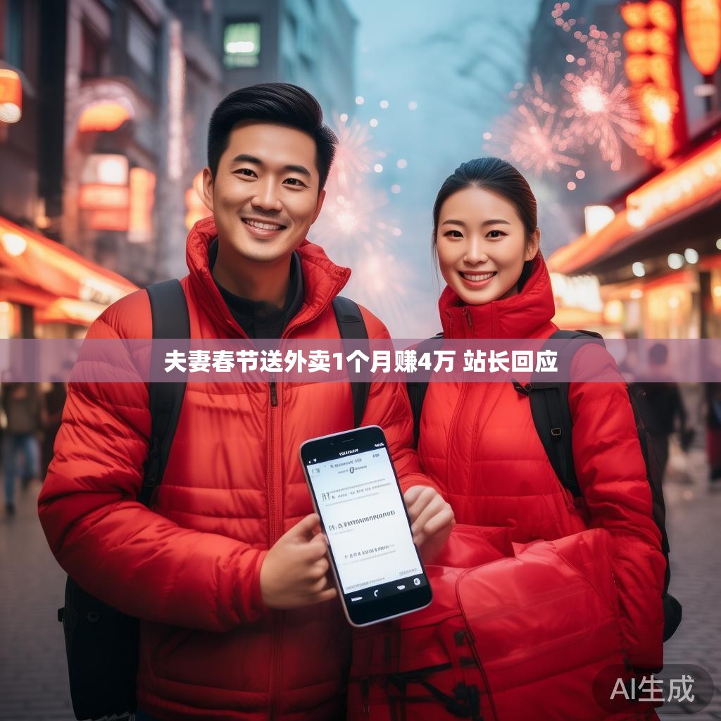 夫妻春节送外卖1个月赚4万 站长回应