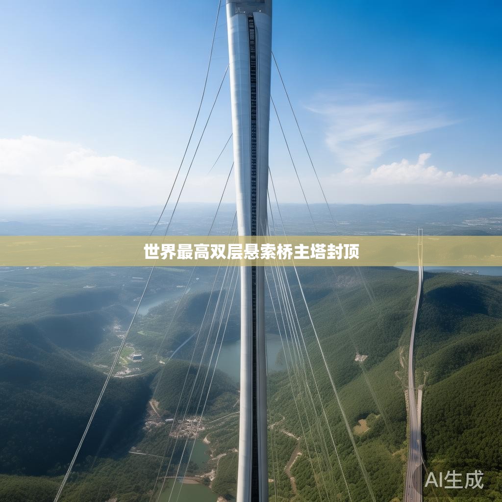 世界最高双层悬索桥主塔封顶