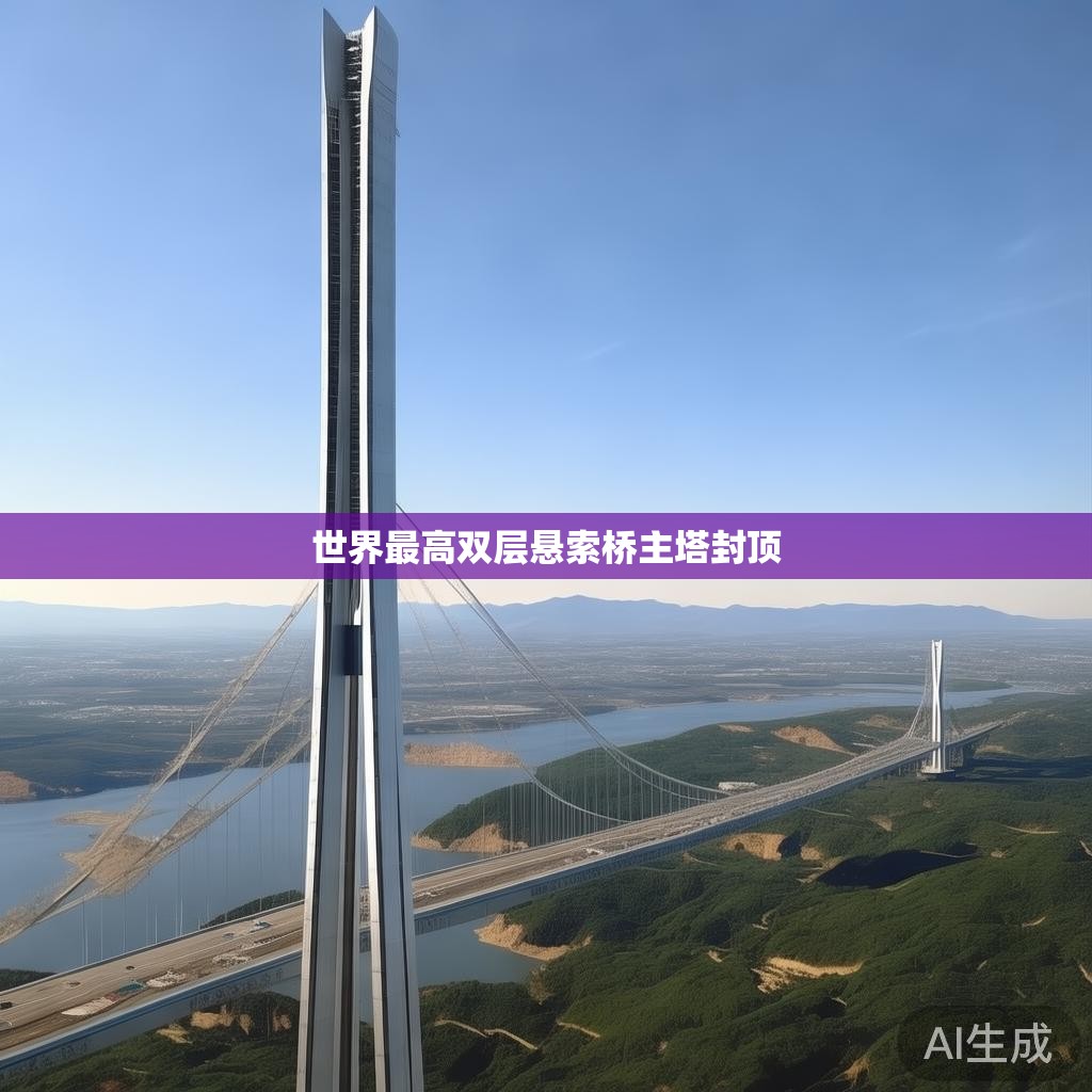 世界最高双层悬索桥主塔封顶实景